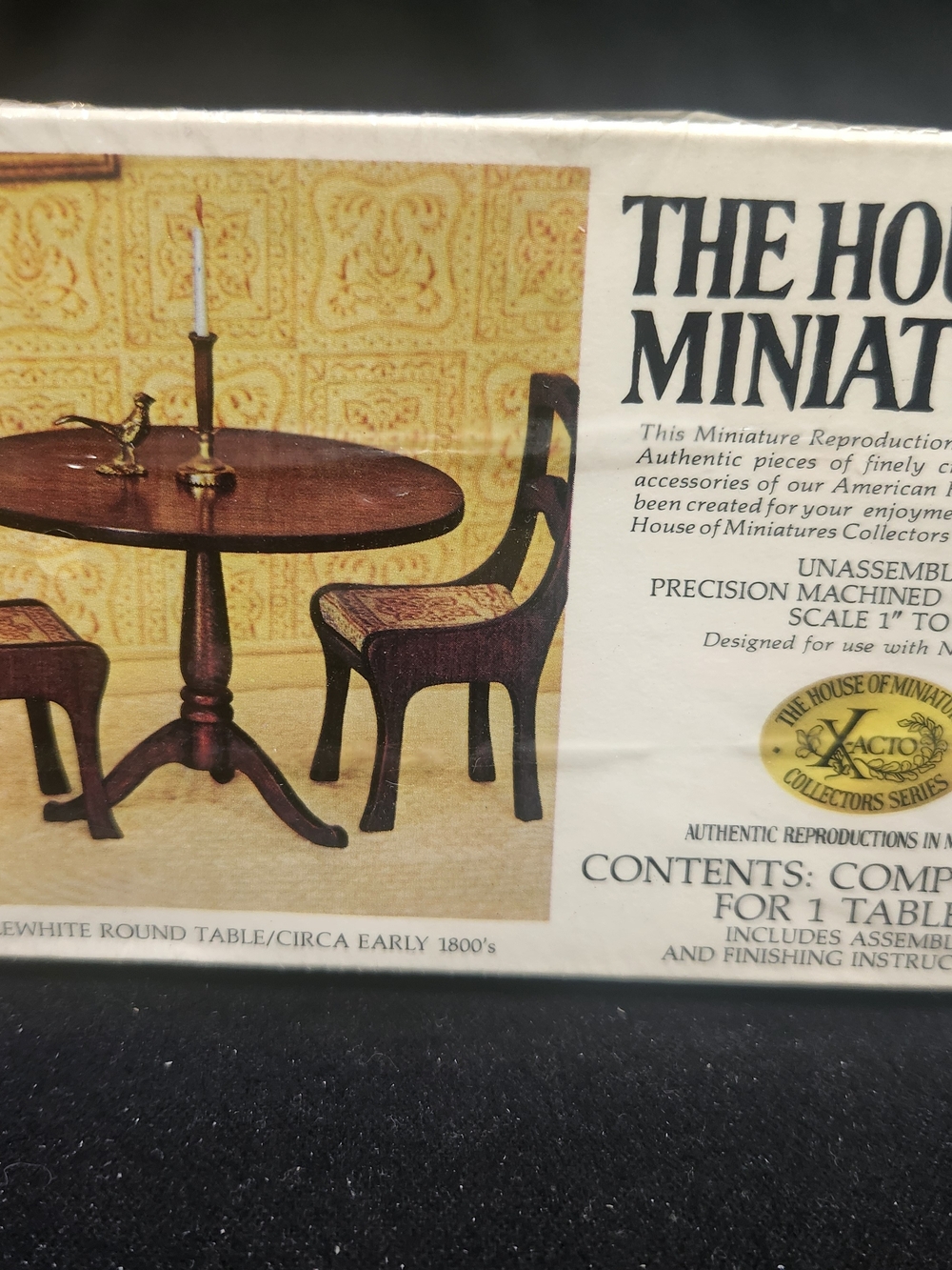 X-acto Hepplewhite Brown Wood Round Table & Chairs Miniatures/Circa Early 1800s